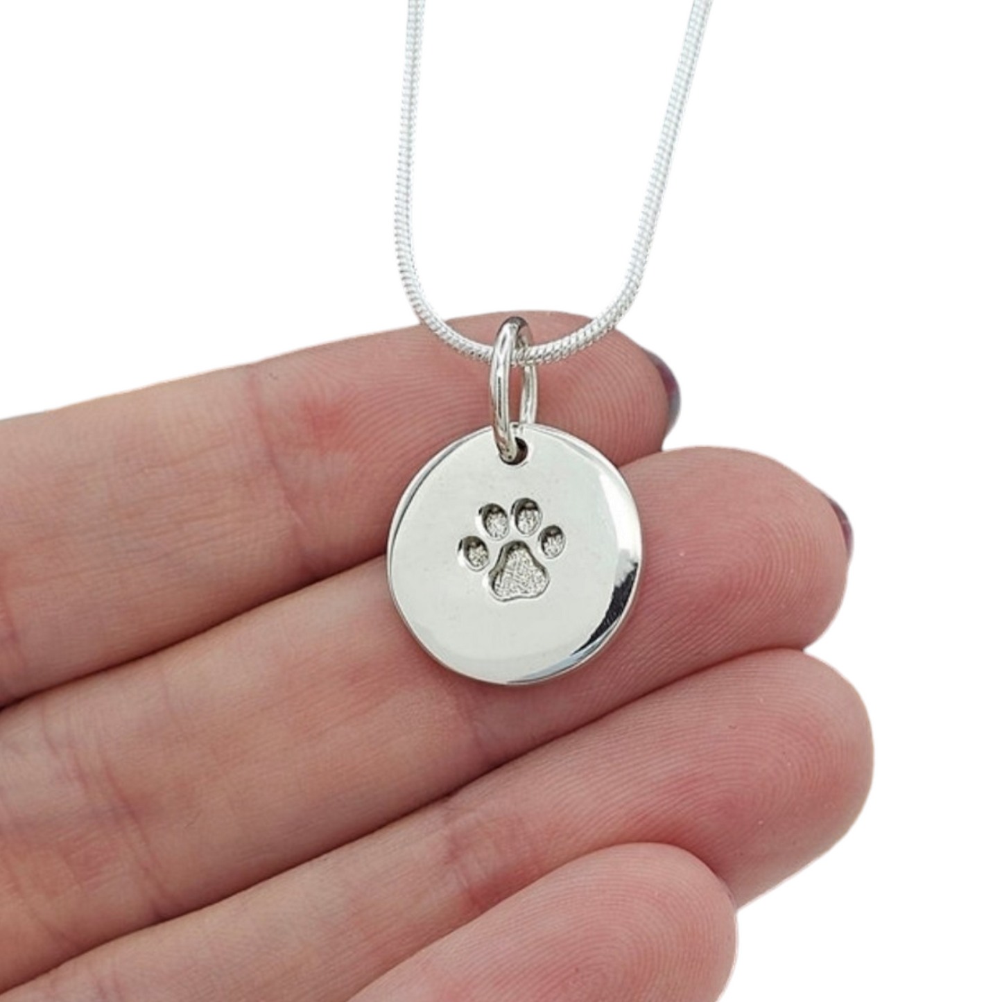 Round Paw Print Solid Disc Pendant Angels Memorial Jewellery Ashes, hair, fur
