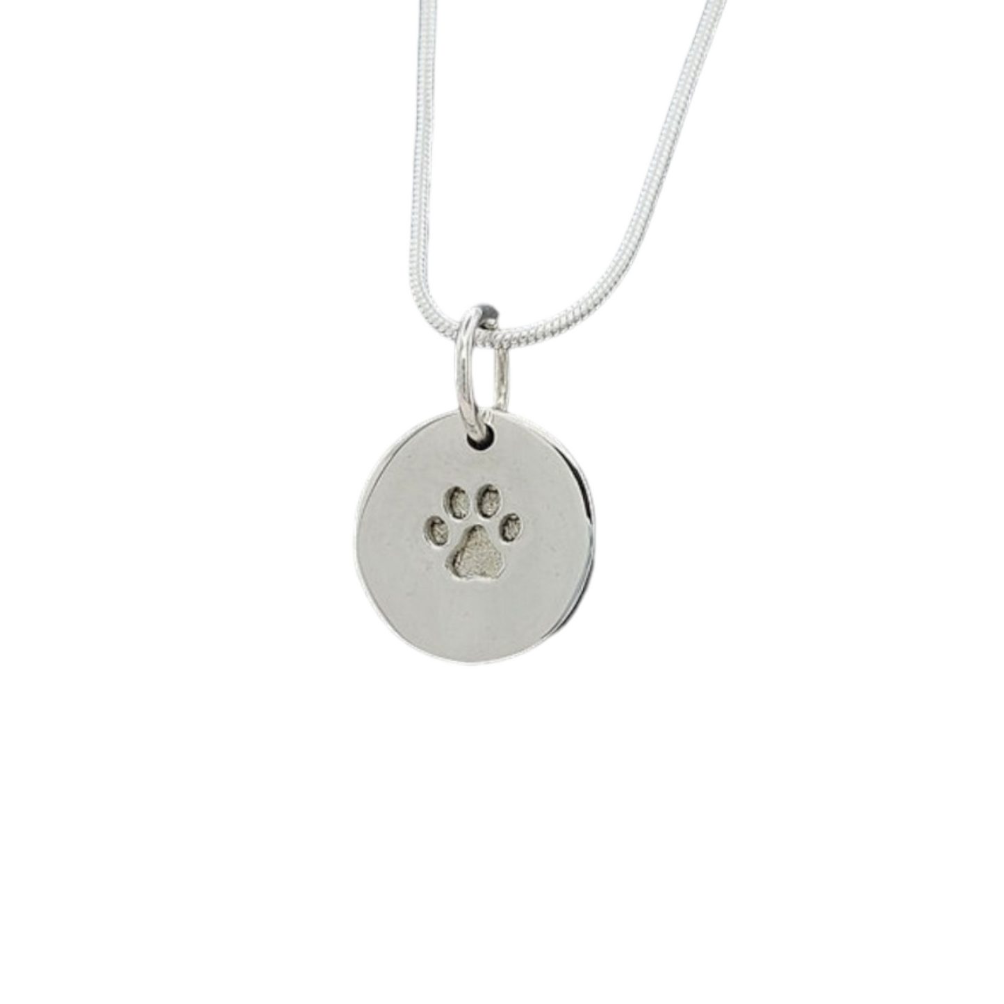 Round Paw Print Solid Disc Pendant Angels Memorial Jewellery Ashes, hair, fur