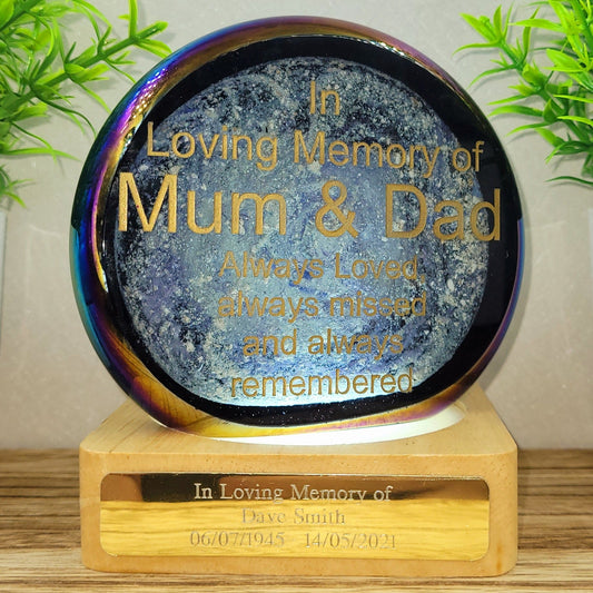 Ashes in glass memorial gift, sun catcher