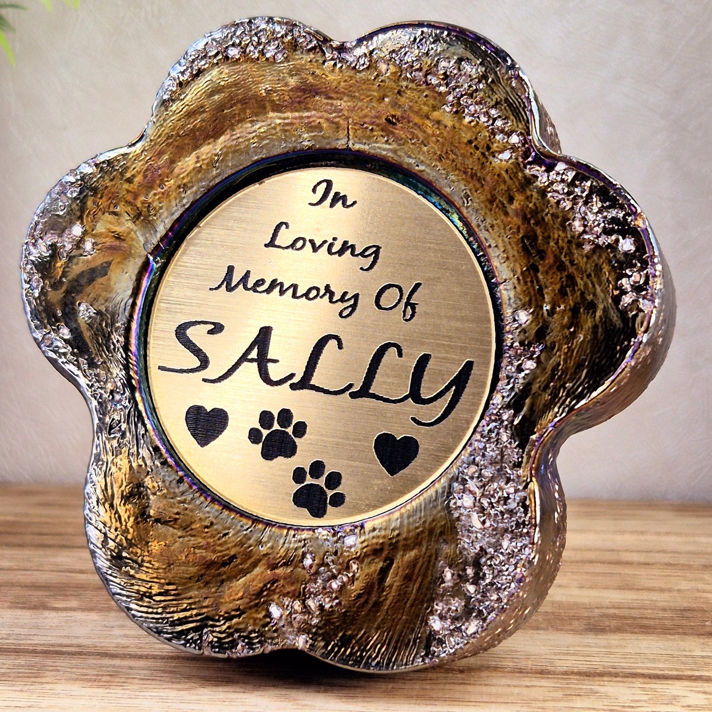Ashes in glass pet memorial paw print