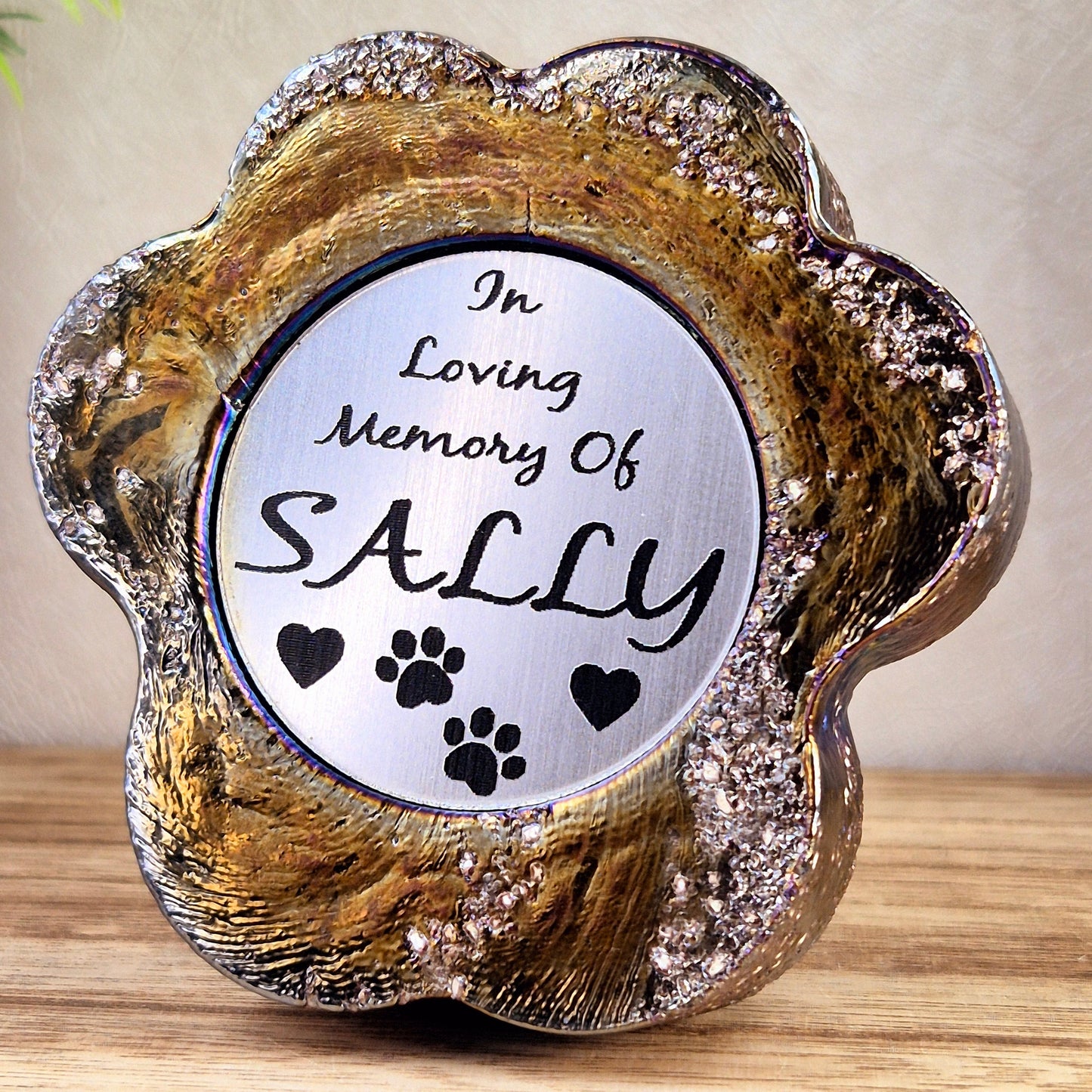 Ashes in glass pet memorial paw print