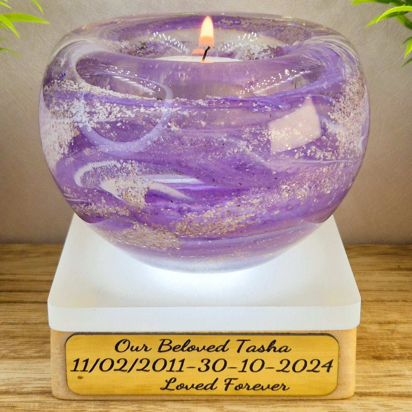 Ashes in glass memorial tealight
