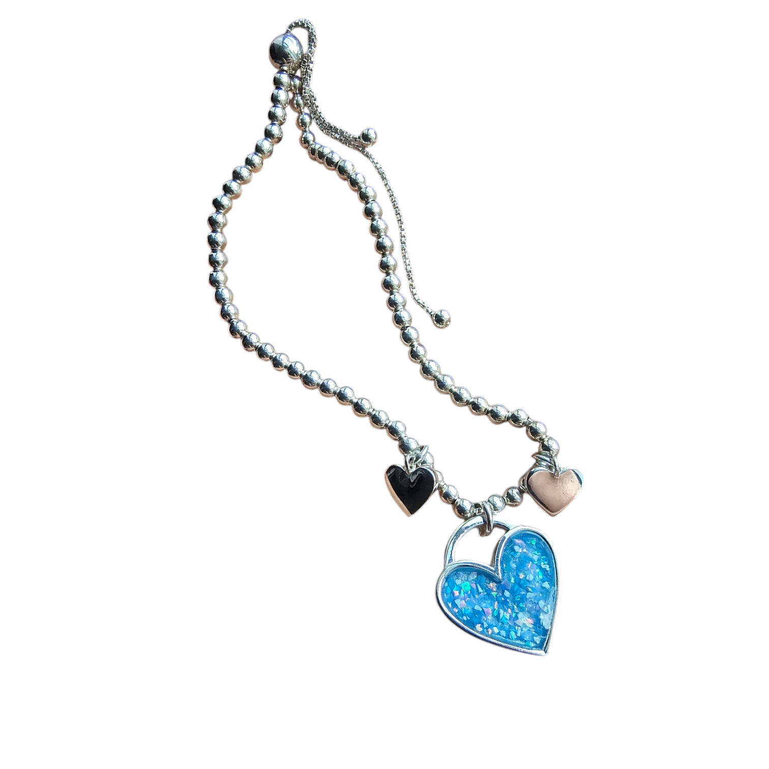Adjustable Beaded Triple Heart Bracelet Angel's Memorial Jewellery Ashes Fur Hair Breastmilk