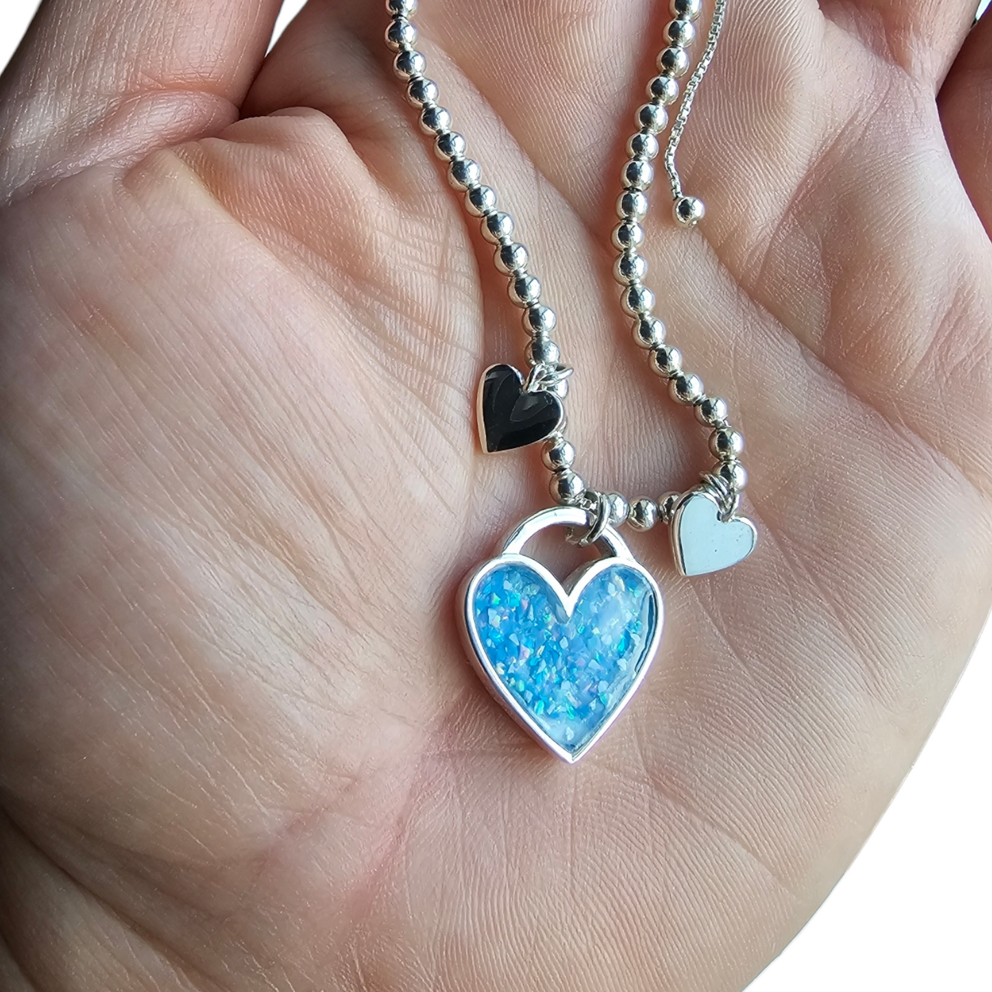 Adjustable Beaded Triple Heart Bracelet Angel's Memorial Jewellery Ashes Fur Hair Breastmilk
