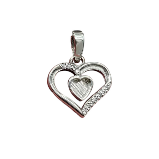 Crystal Centre Heart Bezel Pendant Angel's Memorial Jewellery ashes hair fur