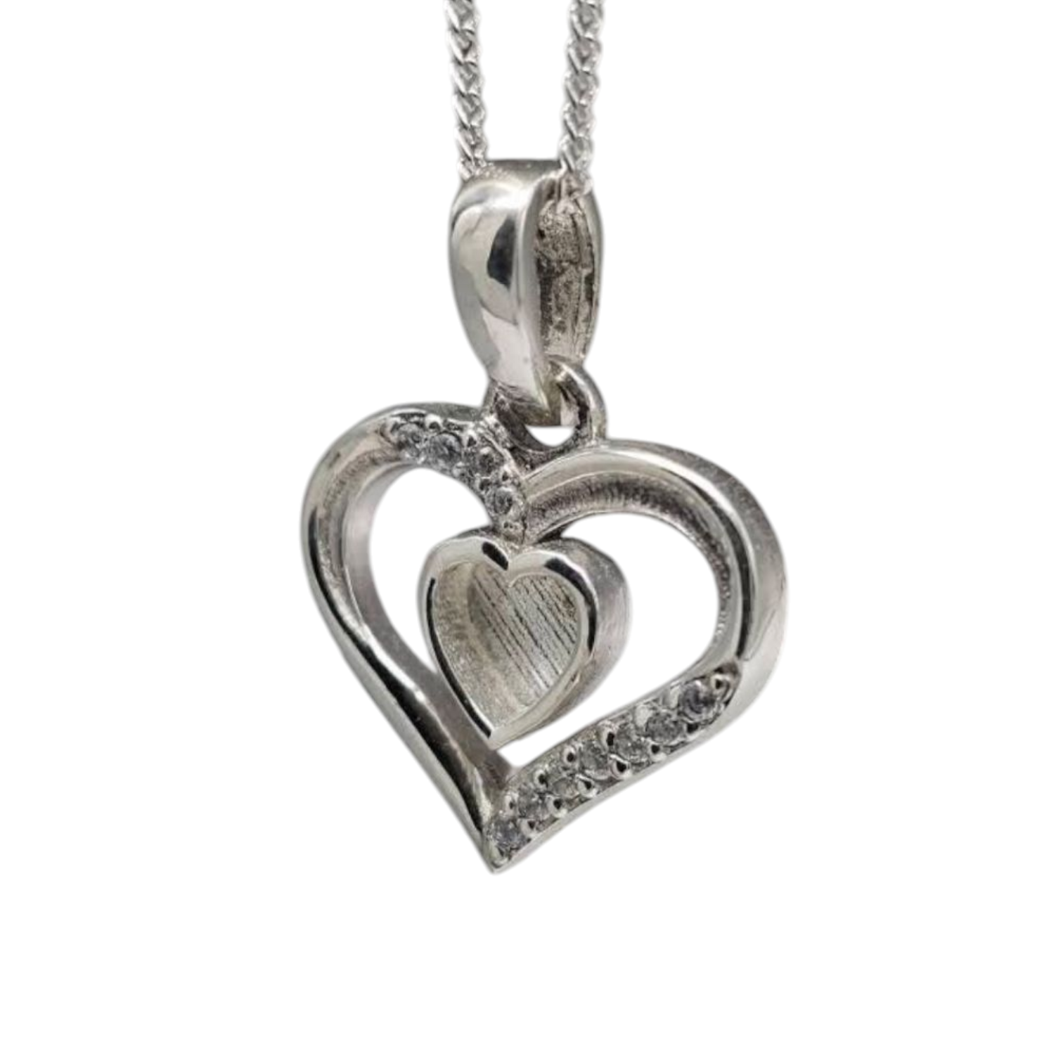 Crystal Centre Heart Bezel Pendant Angel's Memorial Jewellery ashes hair fur