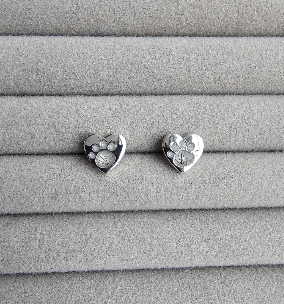 Heart Paw Stud Earrings Angel's Memorial Jewellery ashes hair fur