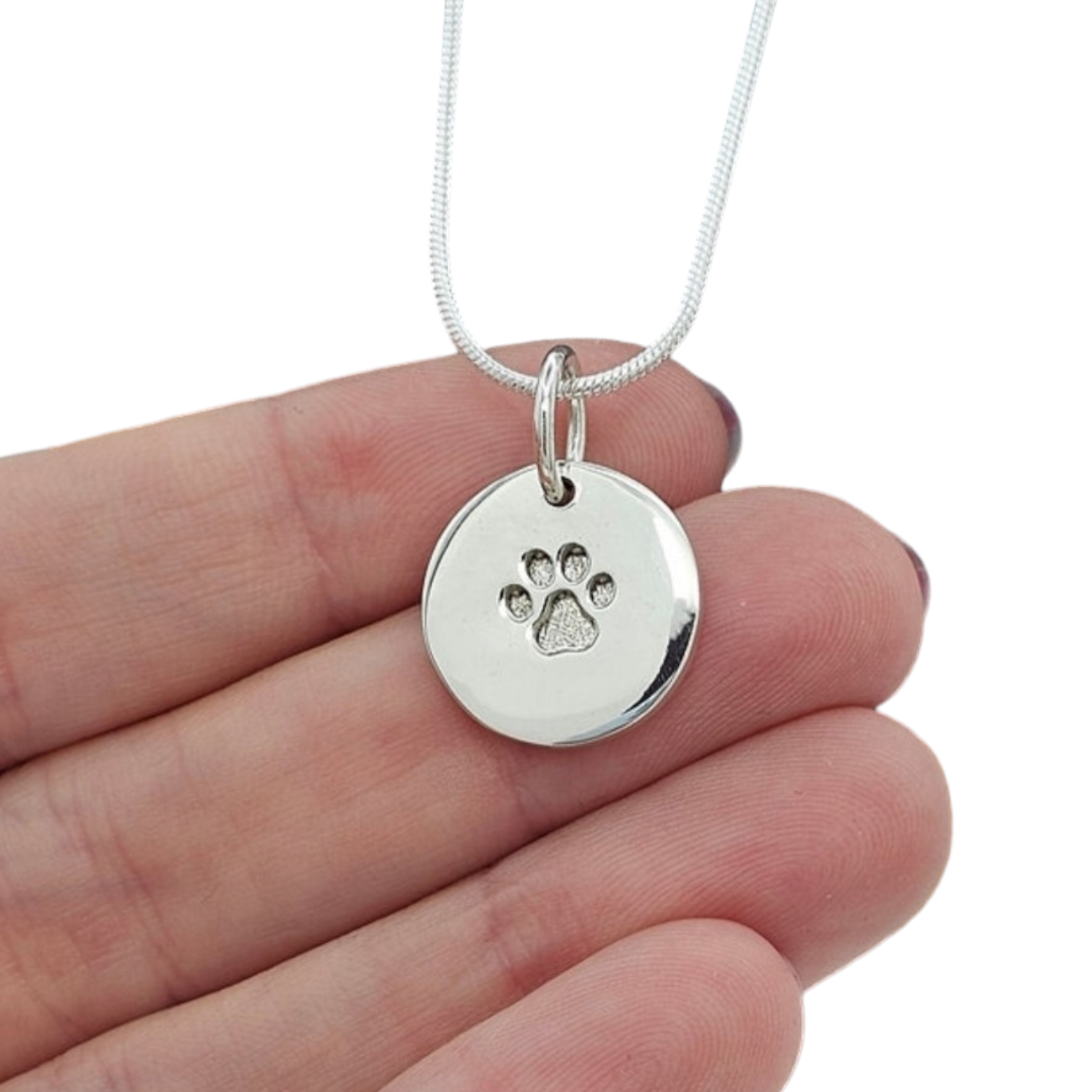 Round Paw Print Solid Disc Pendant Angels Memorial Jewellery Ashes, hair, fur