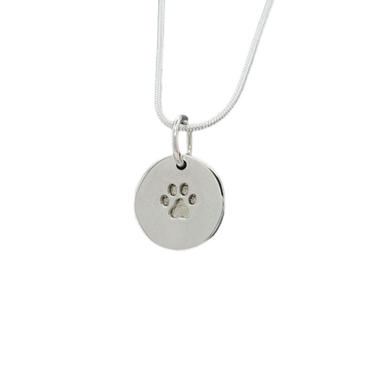 Round Paw Print Solid Disc Pendant Angels Memorial Jewellery Ashes, hair, fur