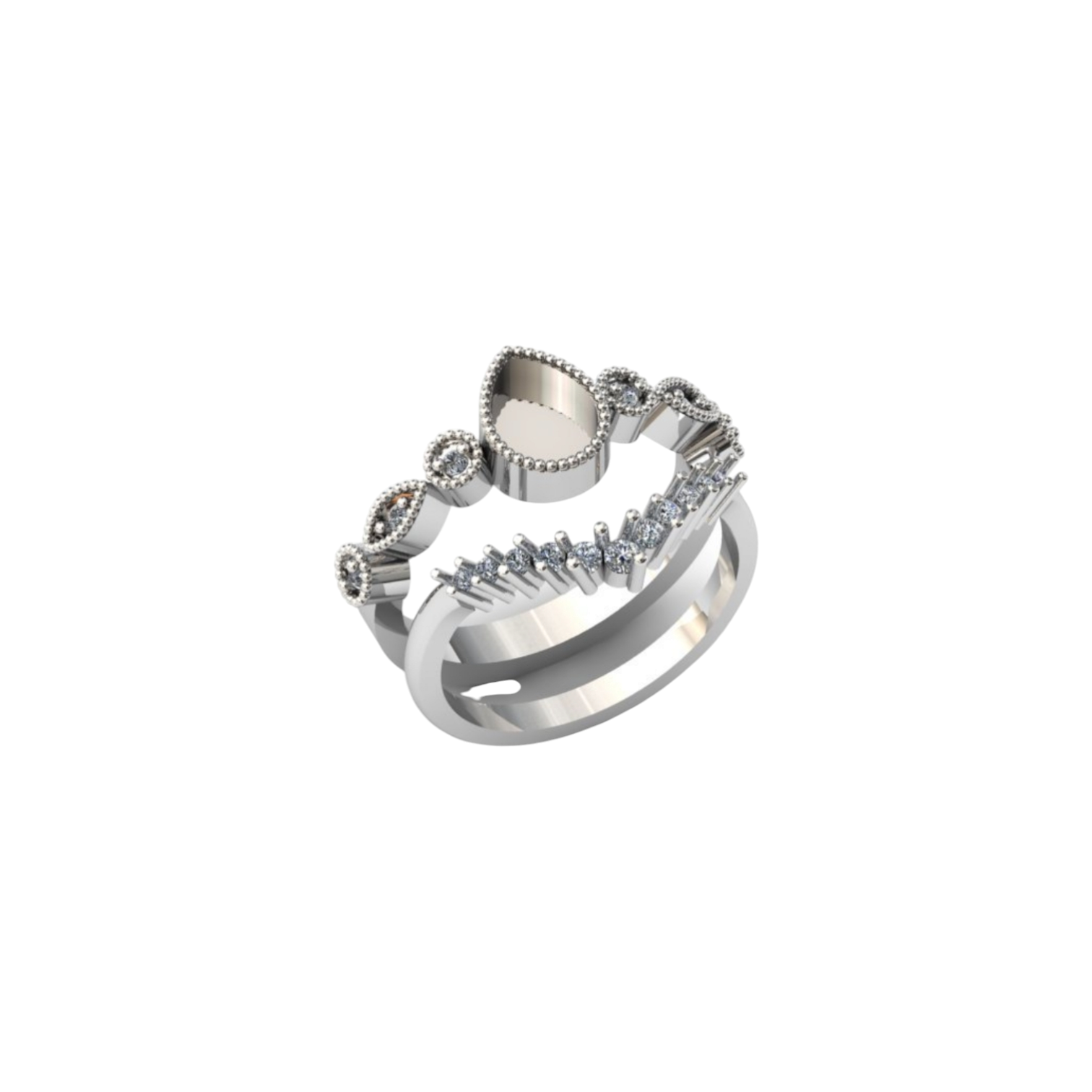 Serrated Pear Duo Cz Ring Set Angel's Memorial Jewellery ashes fur hair breastmilk