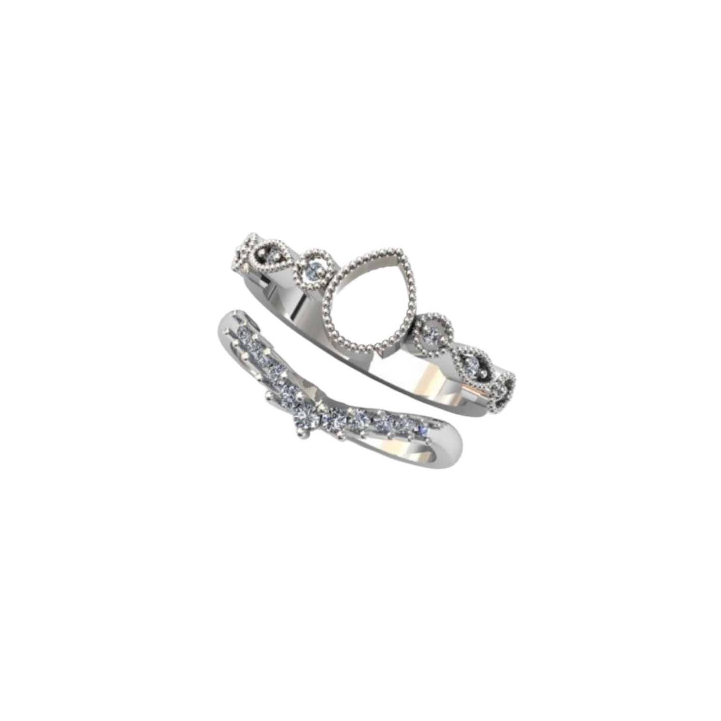 Serrated Pear Duo Cz Ring Set Angel's Memorial Jewellery ashes fur hair breastmilk