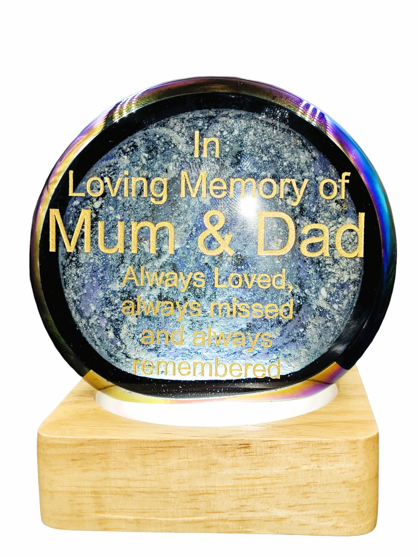 Ashes in glass memorial gift, sun catcher